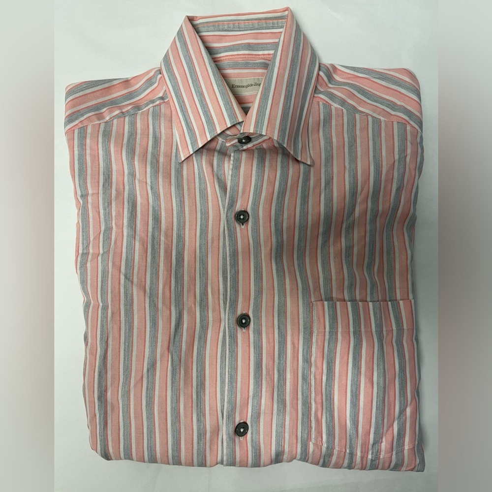 Ermenegildo Zegna Vintage Bold Stripe Button Under Collar Sport Shirt Size S